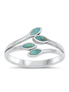 NWT- Women's Genuine Turquoise Sterling Silver (925) Leaves Ring, Multiple Sizes